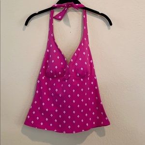 Lands’ End Pink and White Tankini Top
